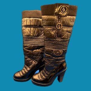 Baby Phat tall knee high Black Quilted Puffer High Heel Boots Women's Sz 8 KLS